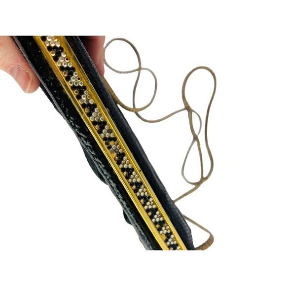 Andre Cellini Vintage 1980s Black Snakeskin Shoulderbag Goldtone Hardware Embell - Picture 6 of 7